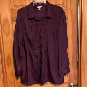 Women’s White Stage Silky Polyester Button Up Blouse Purple Size XXL/20 Like New